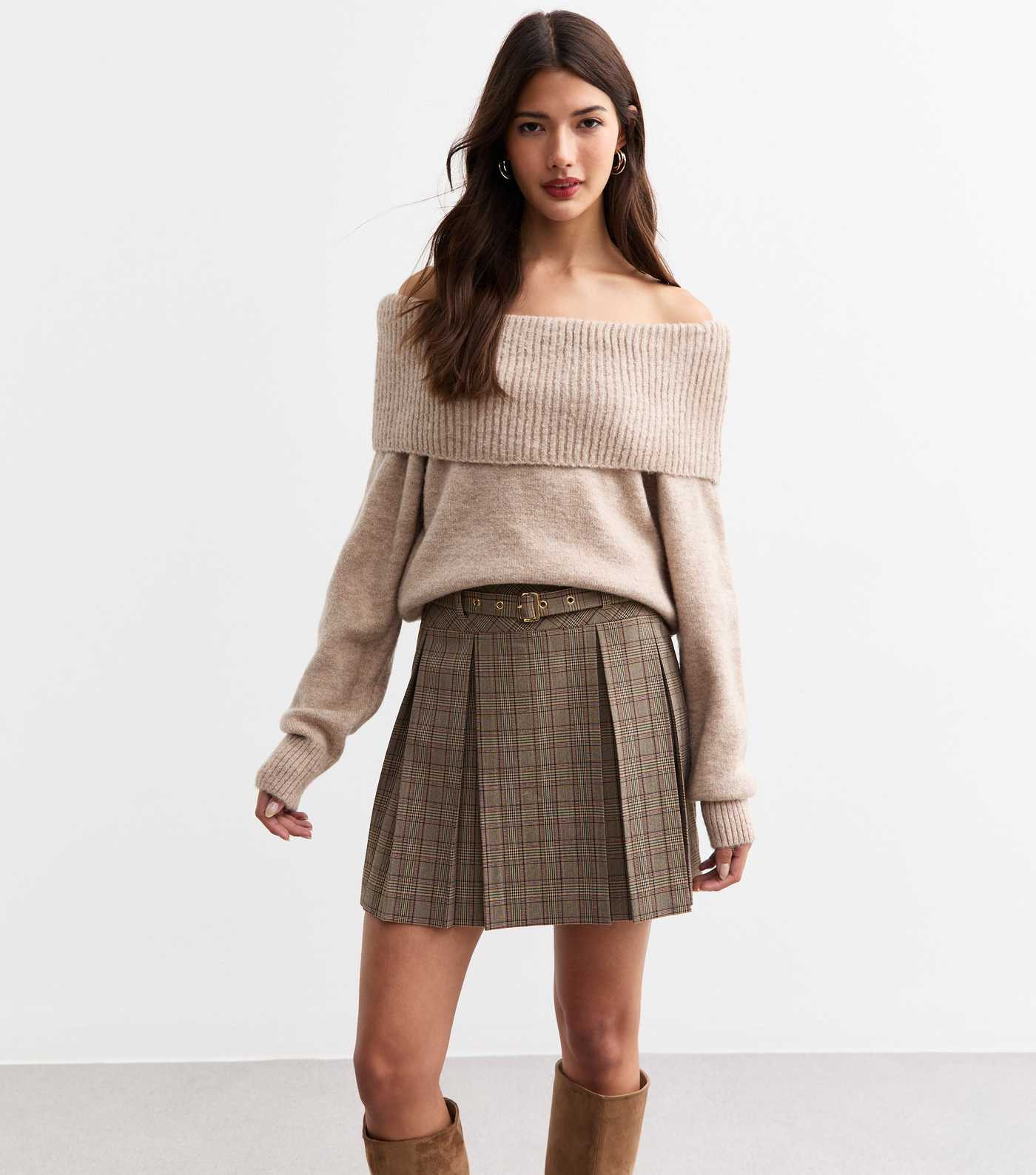 Brown Check Belted Box Pleat Mini Skirt | New Look | New Look (UK)