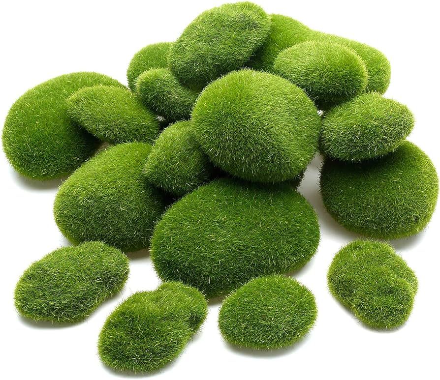 TecUnite 20 Pieces Green Moss Artificial Moss Rocks Decorative Faux Moss Covered Stones (5 Size) | Amazon (US)