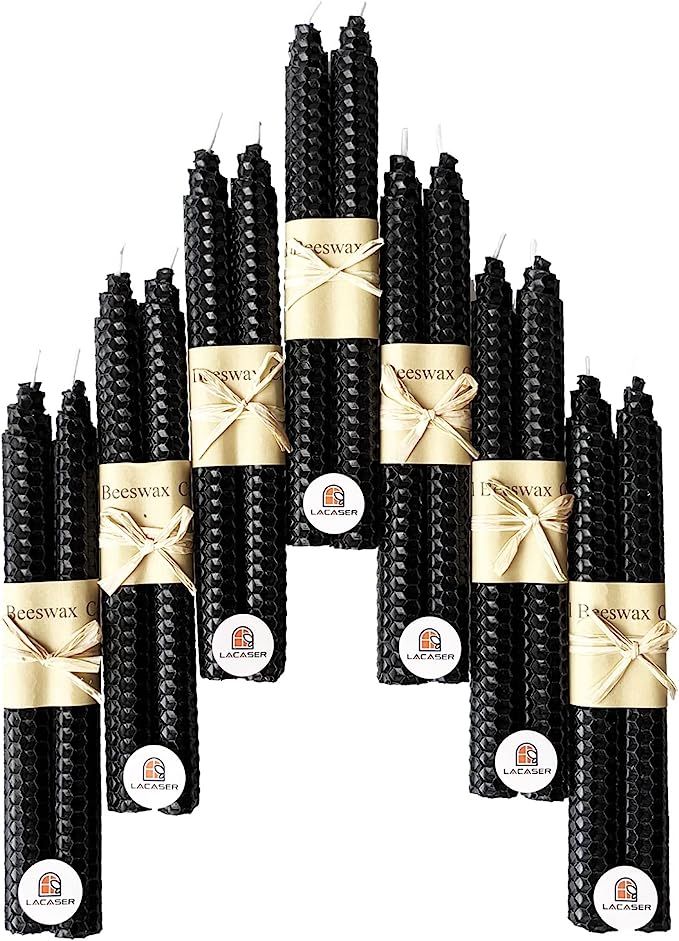 Lacaser Natural Beeswax Dark Black Taper Candle 7 Pairs Bulk Set, 14 pcs 9" Long Candlesticks, Sm... | Amazon (US)