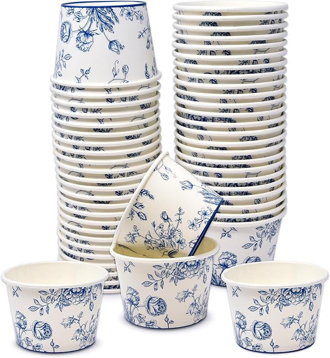 Gift Boutique 48 Count Blue Floral Treat Snack Cups 10 Oz. Disposable Paper Cup Dessert Ices Bowl... | Amazon (US)