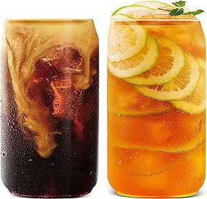 BaveL Large Beer glasses,20 oz Can Shaped Beer Glasses Set of 2,Elegant Shaped Drinking Glasses i... | Amazon (US)