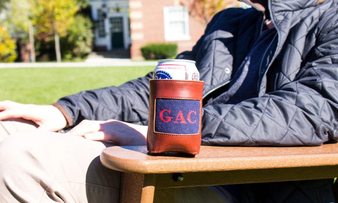 Custom Needlepoint Can Cooler | 100% Hand-stitched + Leather Sleeve Can Cooler | Monogram Beer Sl... | Etsy (US)