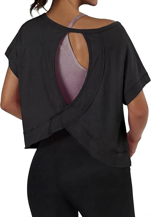 GRECERELLE Women's Open Back Workout Tops Backless Athletic Shirts Casual Crop Running Tee Y2k Yo... | Amazon (US)