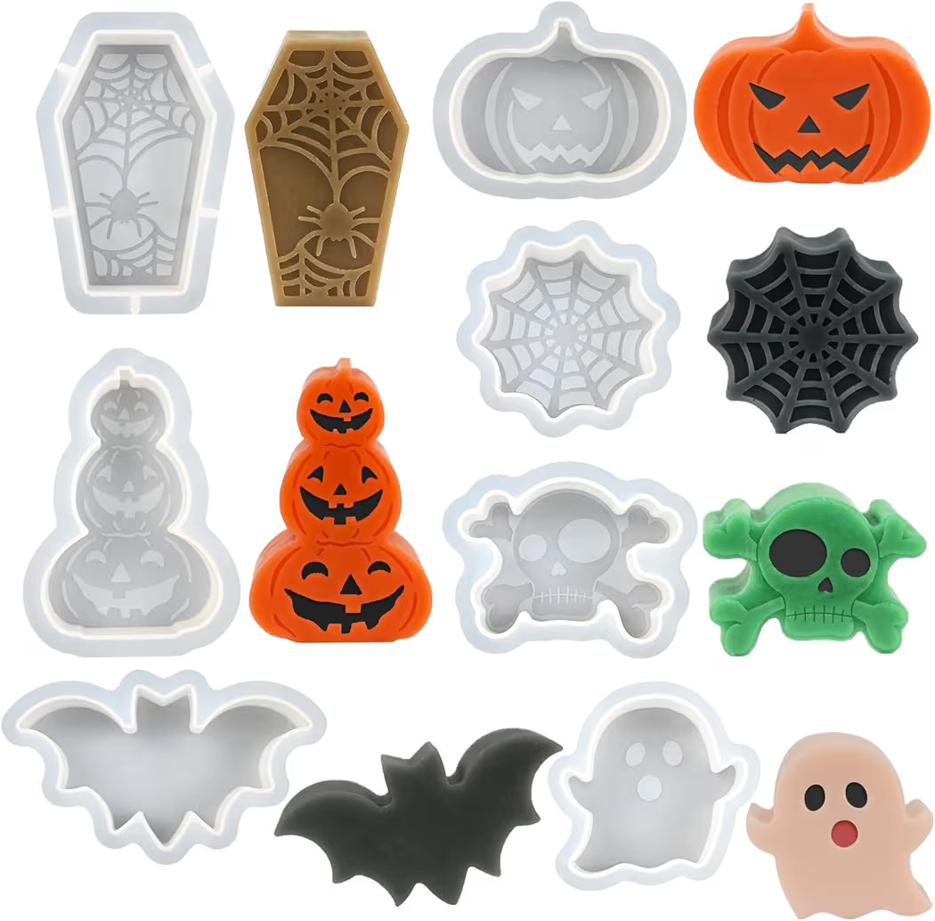 7 Pack Halloween Candle Molds for Candle Making, Various Shapes Skull Spider Web Pumpkin Ghosts B... | Amazon (US)