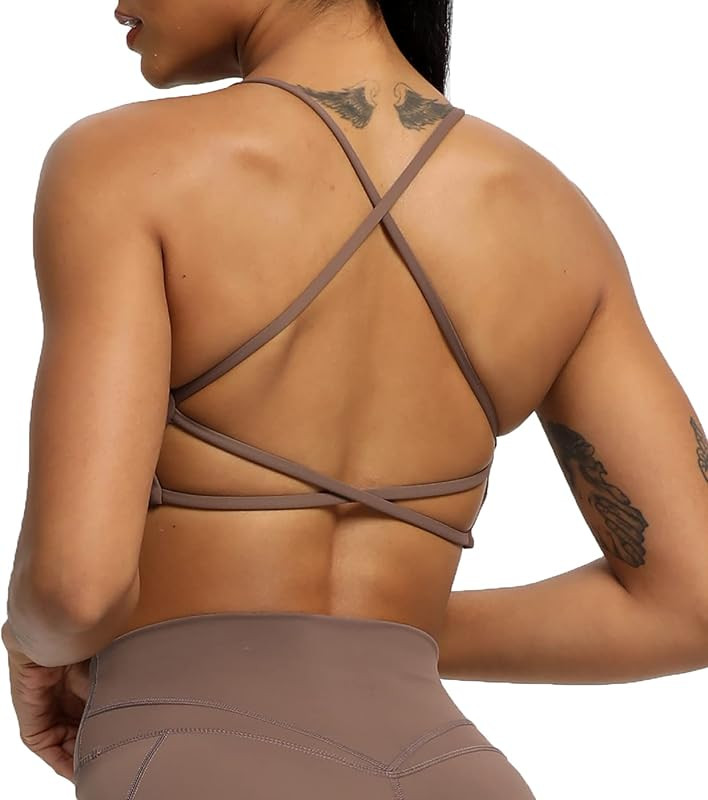 Aoxjox Women's Workout Sports Bras Fitness Backless Padded Ivy Low Impact Bra Yoga Crop Tank Top | Amazon (US)