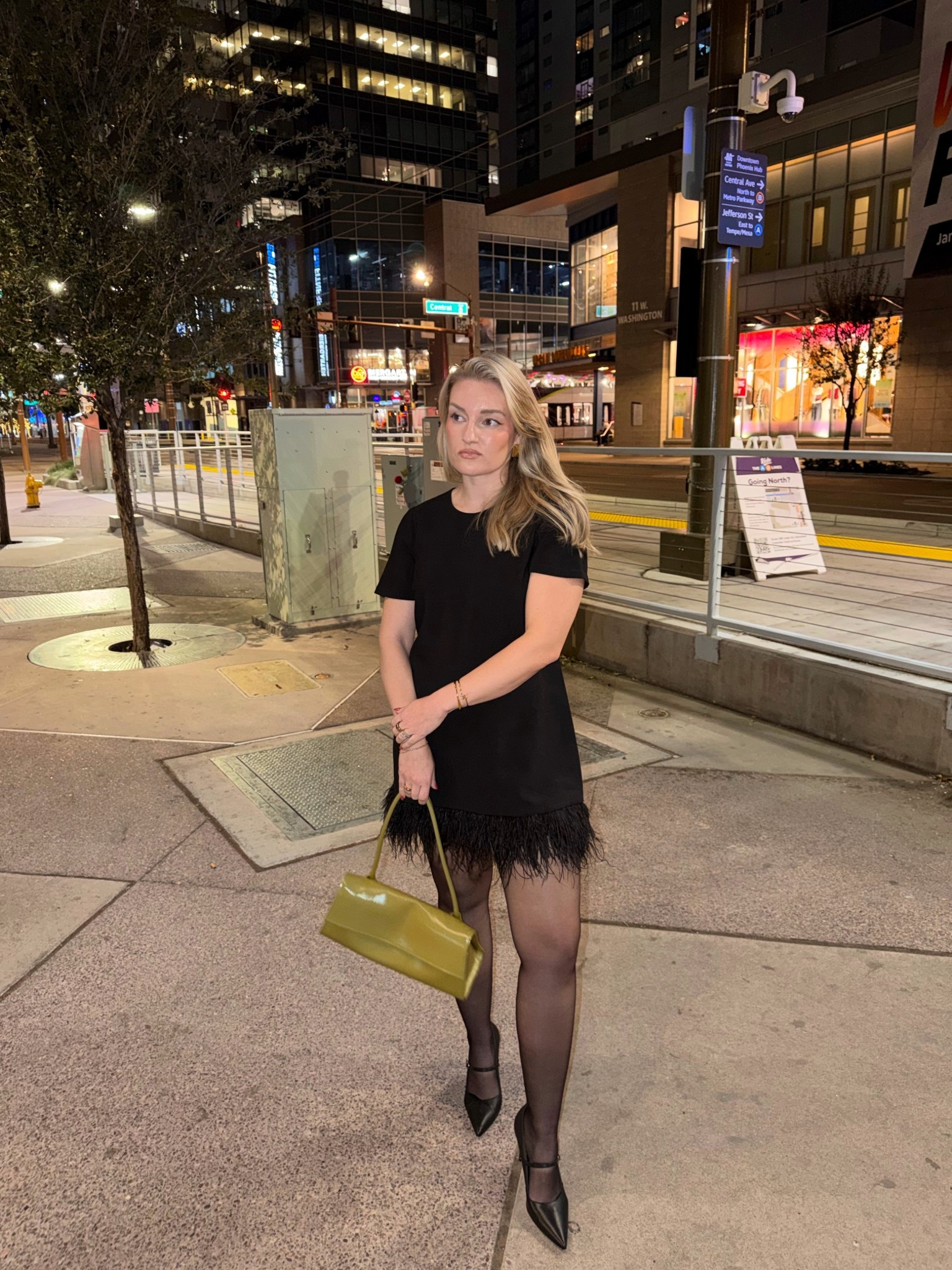 Evening look, night outfit, bag is from Poelle