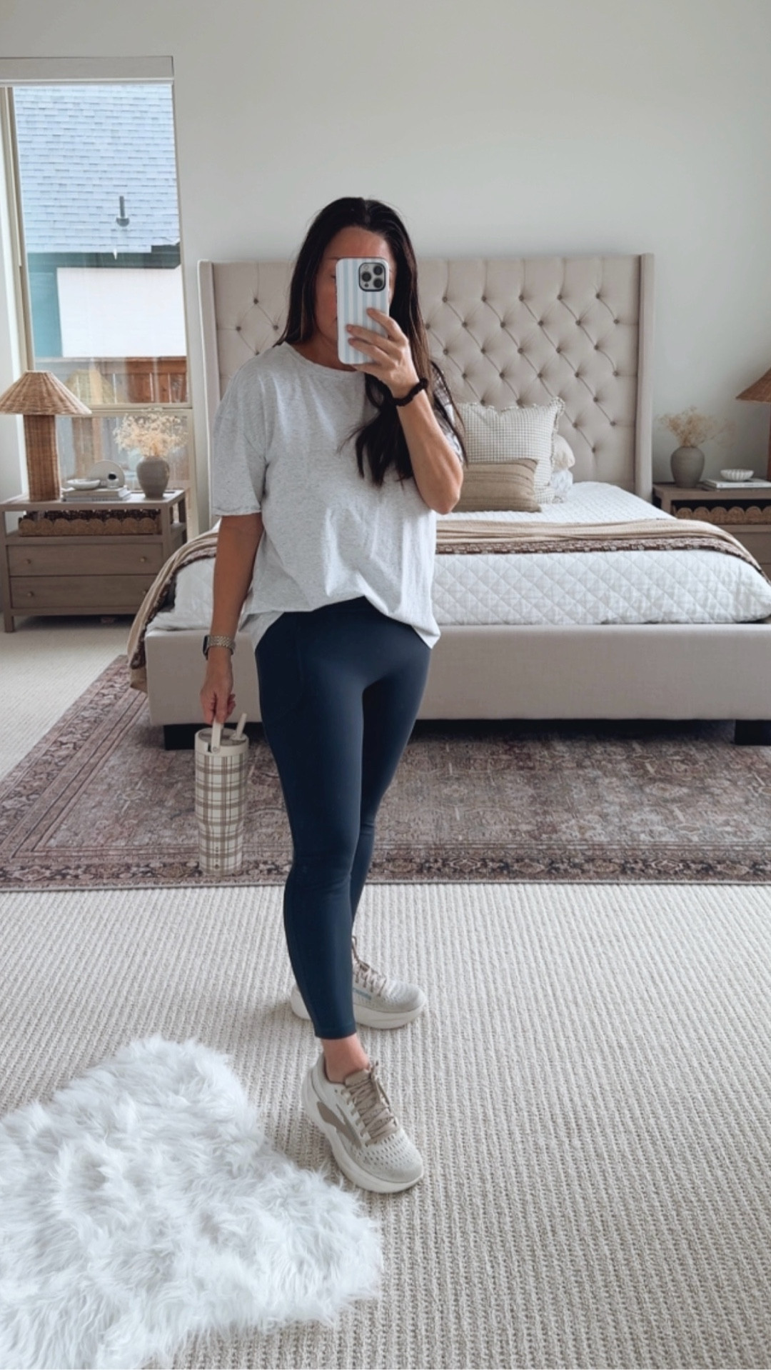 Comfy everyday athleisure outfit idea for errands or casual days. Simple everyday athleisure outfit I’ve been wearing on repeat 🤍 My oversized Amazon tee is lightweight and super soft, paired with my favorite Old Navy active leggings that have amazing stretch and hold. Finished the look with neutral sneakers that go with everything. Perfect comfy outfit for errands, travel days, or casual everyday wear. My exact top color is sold out but listed the three available colors which are currently 50% off making them $6.99  

#LTKvlog #LTKActive #LTKootd