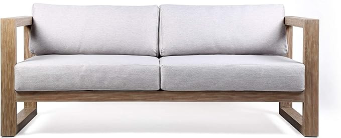 Armen Living Paradise Outdoor Eucalyptus Wood Sofa, Light Gray/Teak | Amazon (US)