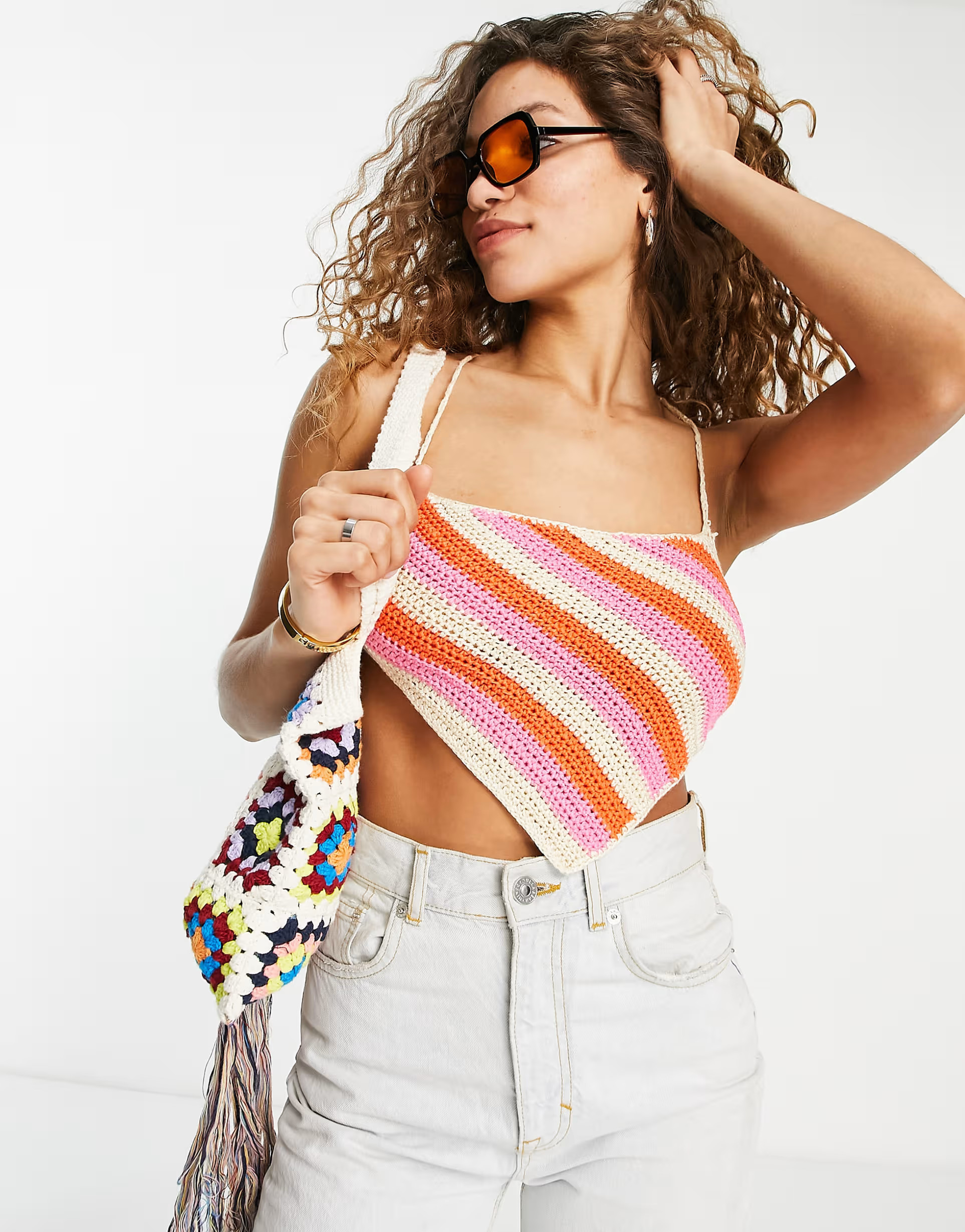 Peppermayo crochet halter neck scarf top in stripe print | ASOS (Global)