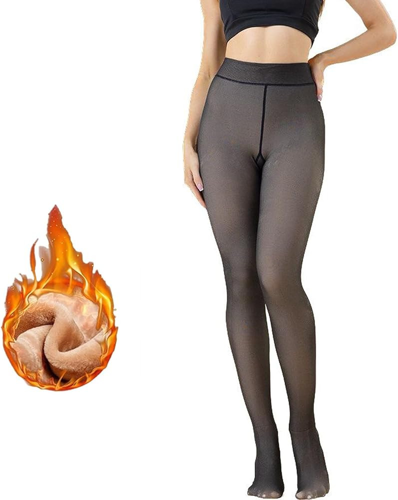 Wolecc Fleece Lined Tights Women Translucent Fleece Pantyhose Winter Warm Fake Translucent Tights | Amazon (US)