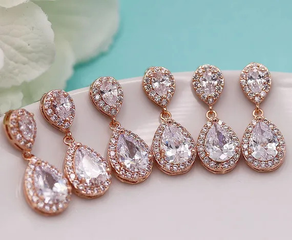 Bridesmaid Earrings Rose Gold, Personalized Bridesmaids Gift Set, Bridesmaid Earrings Gift, Kensl... | Etsy (US)