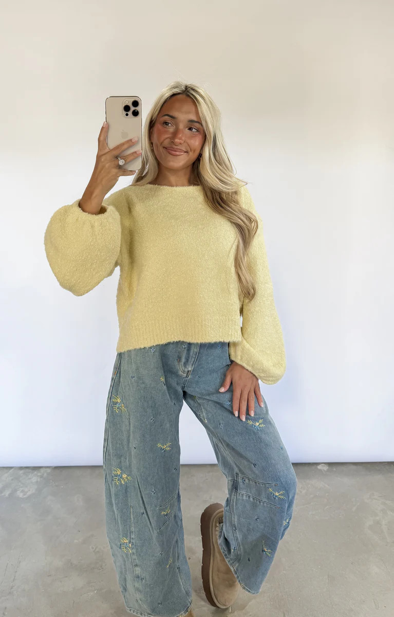 Getting Butterflies Textured Knit Bubble Sleeve Sweater - Yellow | CK Squared Boutique