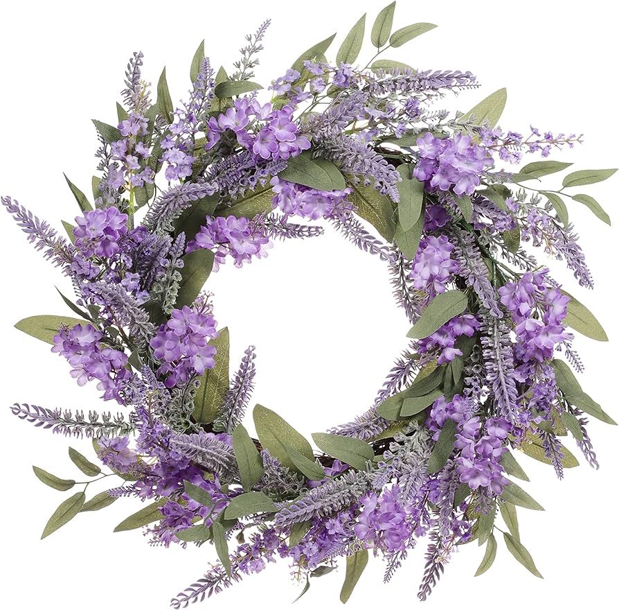24" Artificial Lavender Floral Spring Wreath with Green Leaves | Amazon (US)
