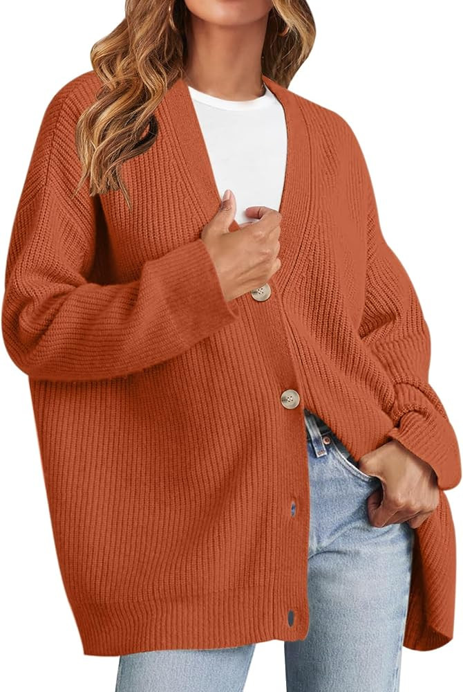 MEROKEETY Women's Cardigan Sweaters 2024 Fall Open Front Oversized Button V Neck Loose Soft Knit ... | Amazon (US)