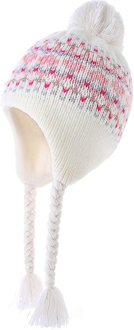 Moon Kitty Girls Knit Hats Winter Fleece Lining Skiing Winter Caps with Warm Ear Flap | Amazon (US)