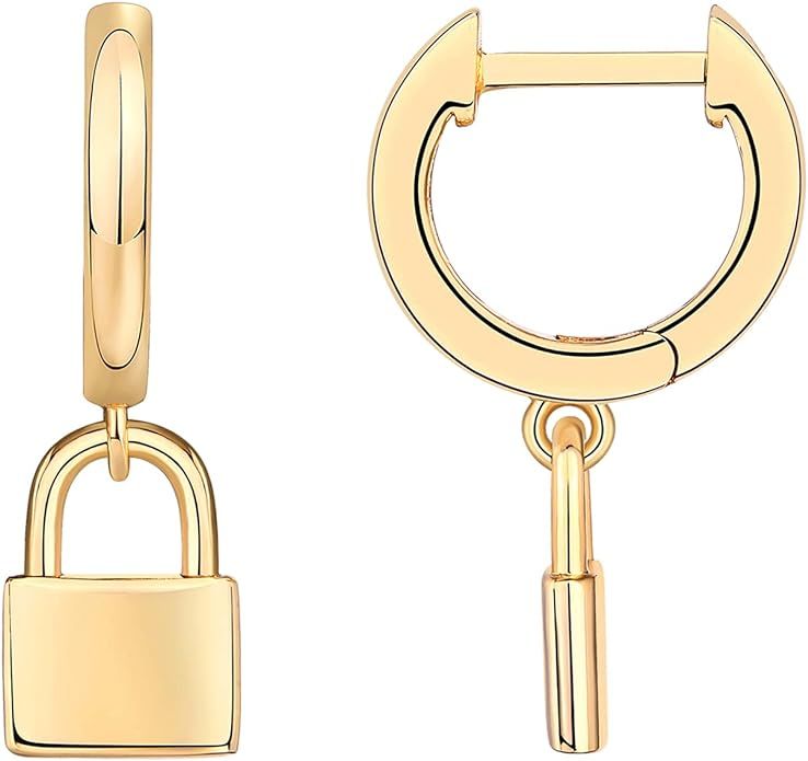 PAVOI 14K Gold Plated 925 Sterling Silver Post Huggie With Dangle | Small Gold Hinged Hoop Earrin... | Amazon (US)