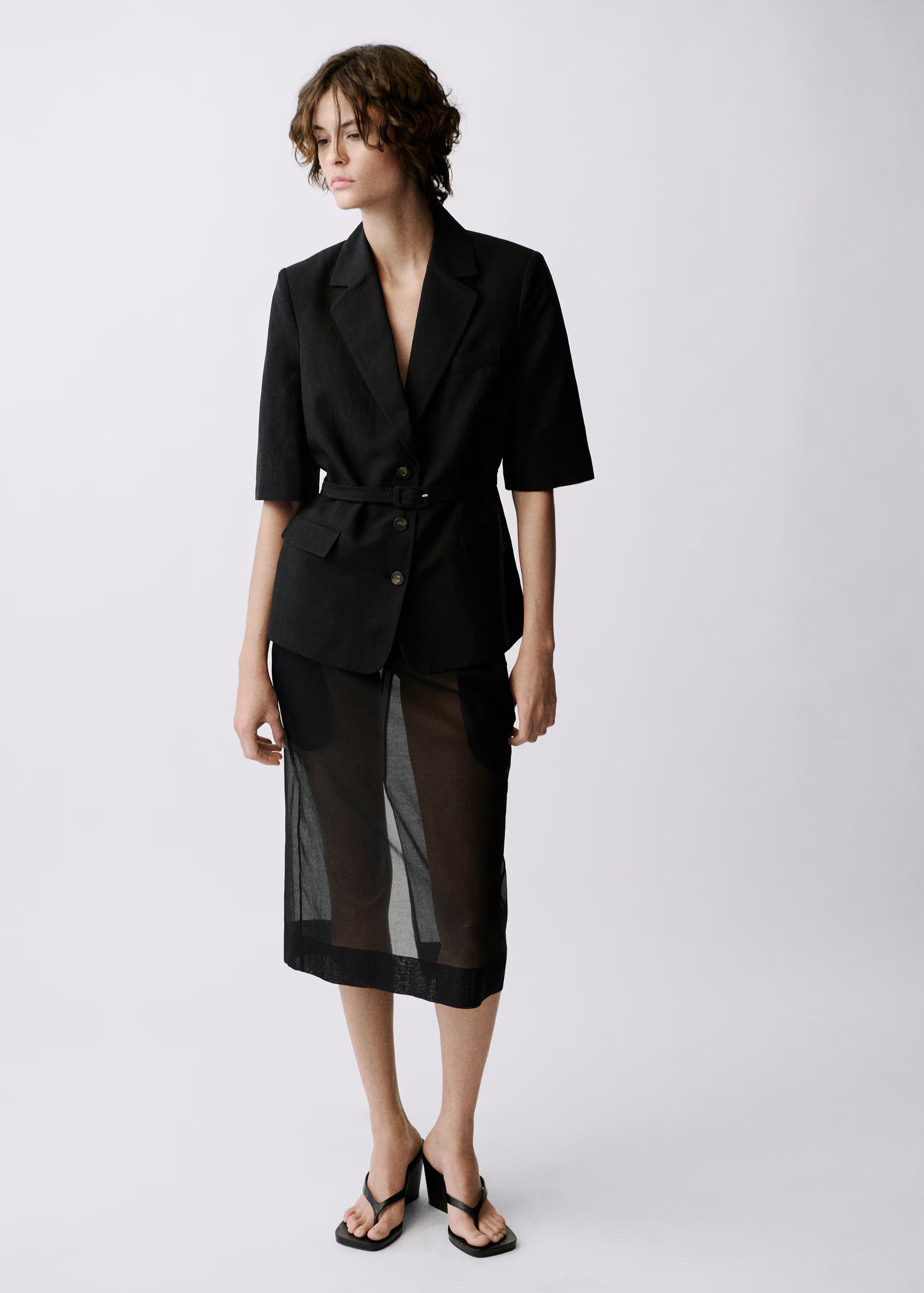 Linen-blend suit blazer with belt - Women | MANGO USA | Mango (US/MX/AU)