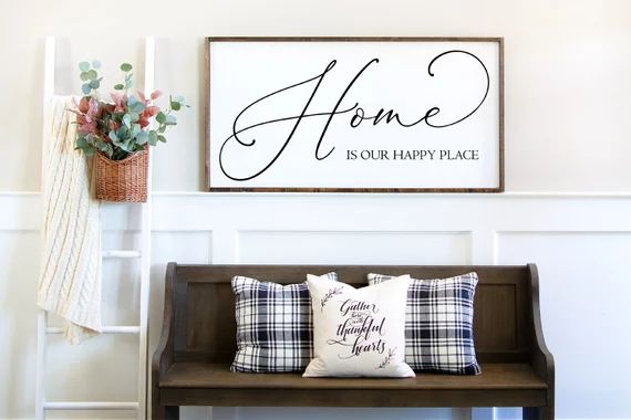 Home is Our Happy Place Sign | Living Room Sign | Wall Decor | Wood Sign | Signs for Home | Home ... | Etsy (US)