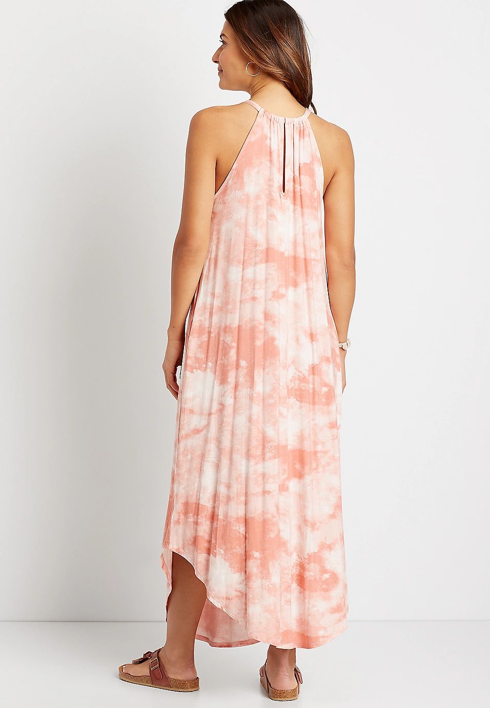 Light Pink Tie Dye Halter Neck Pocket Maxi Dress | Maurices