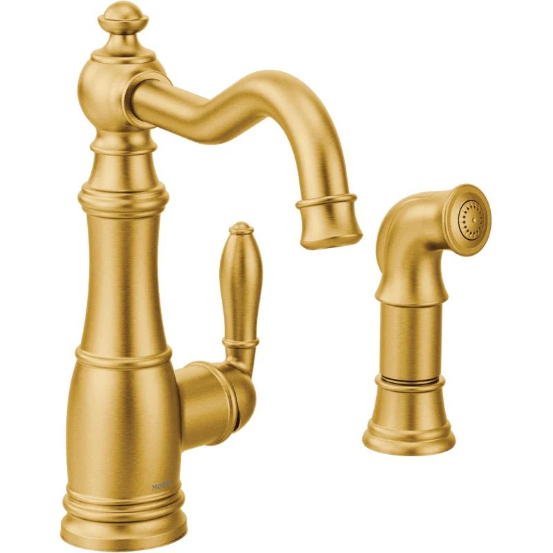 Moen S72101 Weymouth Low-Arc Kitchen Faucet with Side Spray Brushed Gold Faucet Kitchen Single Handl | Build.com, Inc.