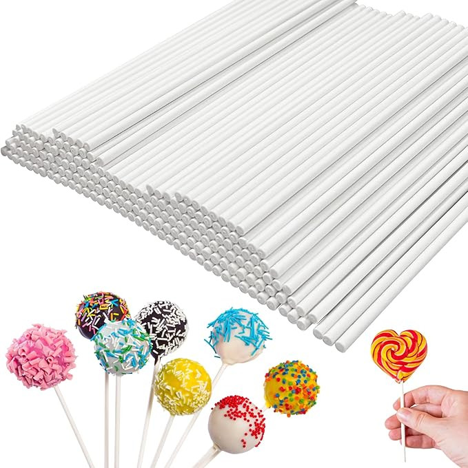 100 Pcs White Lollipop Sticks,6 Inch Paper Cake Pop Sticks,Lollipop Treat Sticks for Cake Pops,Ho... | Amazon (US)