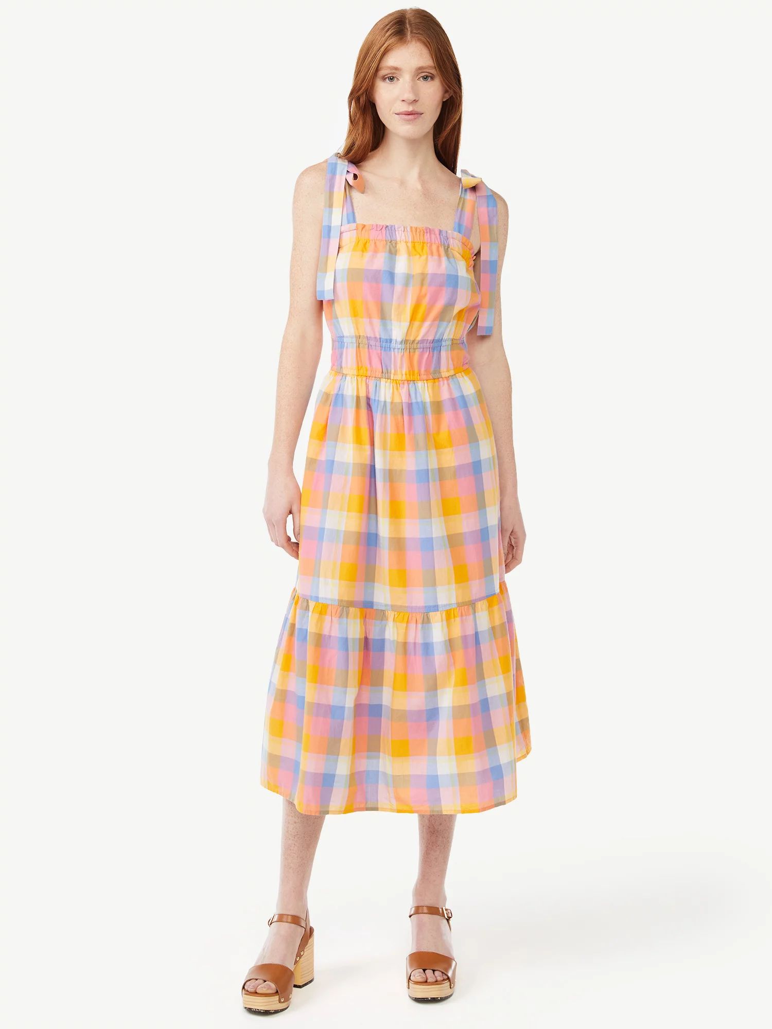 Free Assembly Women's Midi Sundress with Tie Shoulder Straps | Walmart (US)