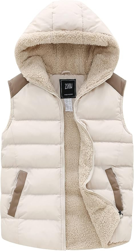 ZSHOW Women's Outerwear Vest Casual Thicken Qulited Winter Puffer Vest Hooded Warm Fleece Jacket | Amazon (US)