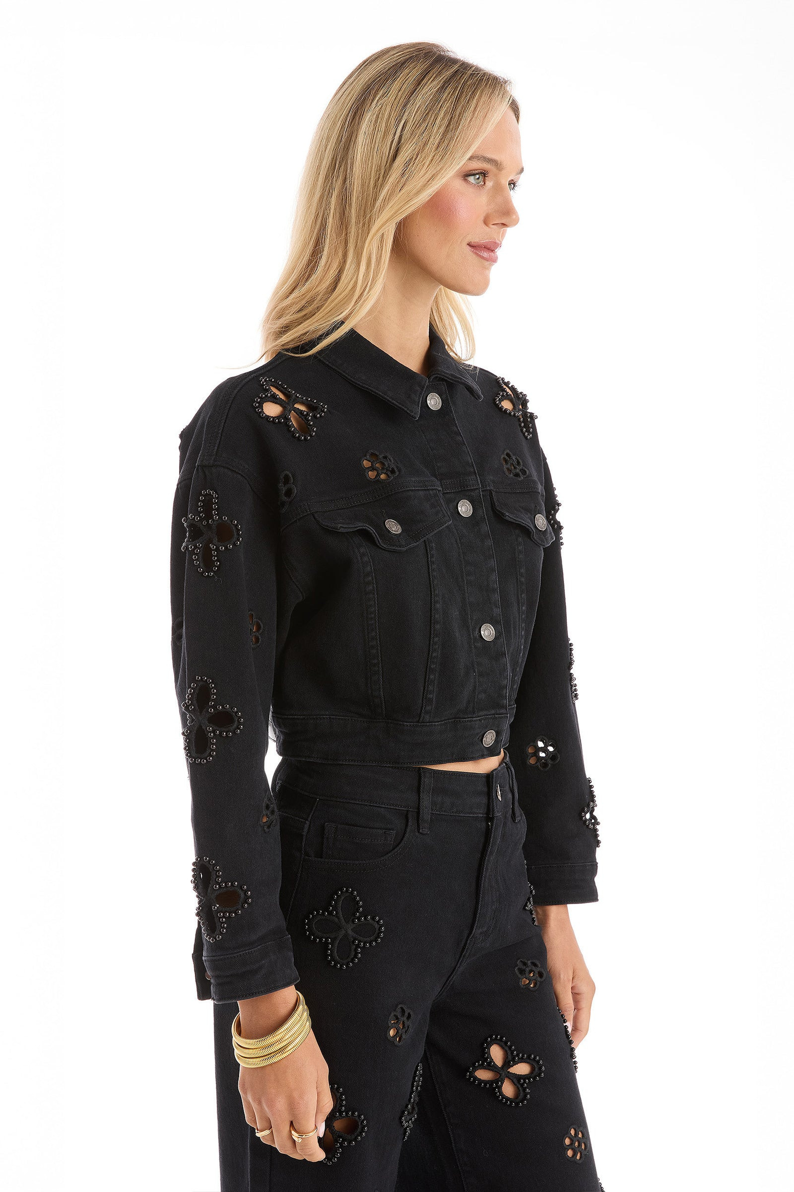 Kaia Pearl Jean Jacket - Black | The Noli Shop