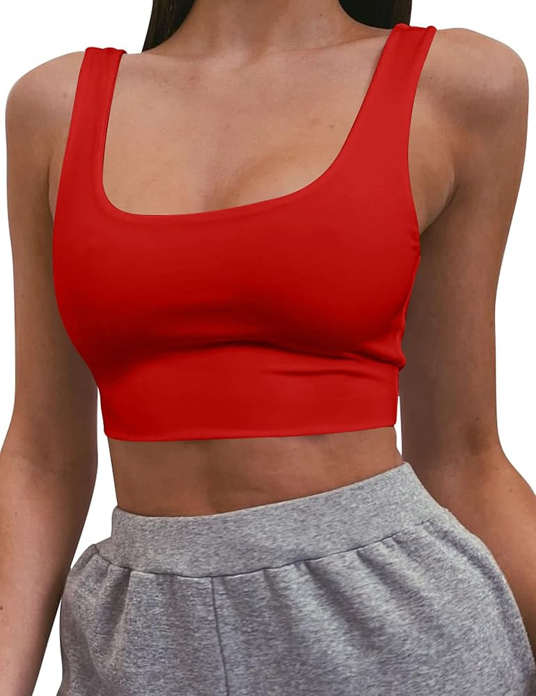 Mizoci Women's Basic Sleeveless Square Neck Cropped Double Layer Sexy Crop Tank Top | Amazon (US)