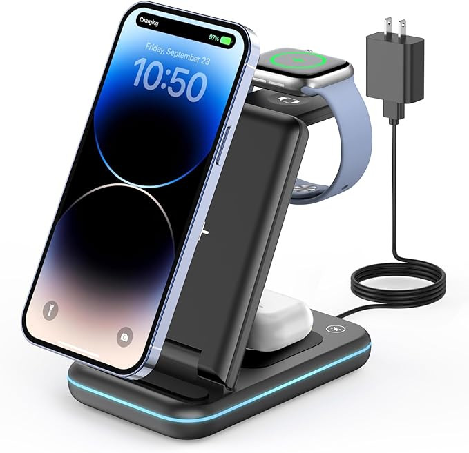GEEKERA 3 in 1 Wireless Charging Station, Foldable Wireless Charger Stand for Multiple Apple Devi... | Amazon (US)
