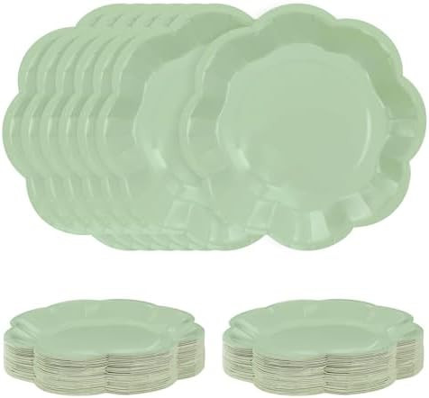 SietDESEO 50 PCS Sage Green Paper Plates 7 Inch Scalloped Dessert Plates Sage Disposable Plate fo... | Amazon (US)
