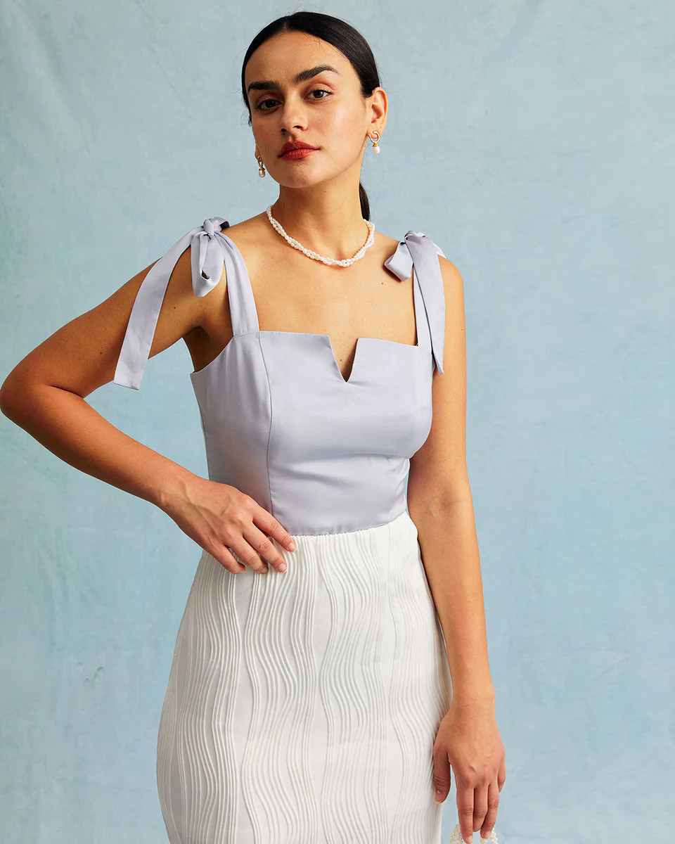 The Light Blue Tie Shoulder Cami Top | rihoas.com