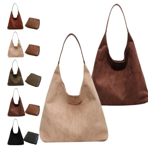 Brown Suede Bag, Purse, Handbag for Women - Chocolate Slouchy Tote Shoulder Handbags (2PCS-A) | Amazon (US)