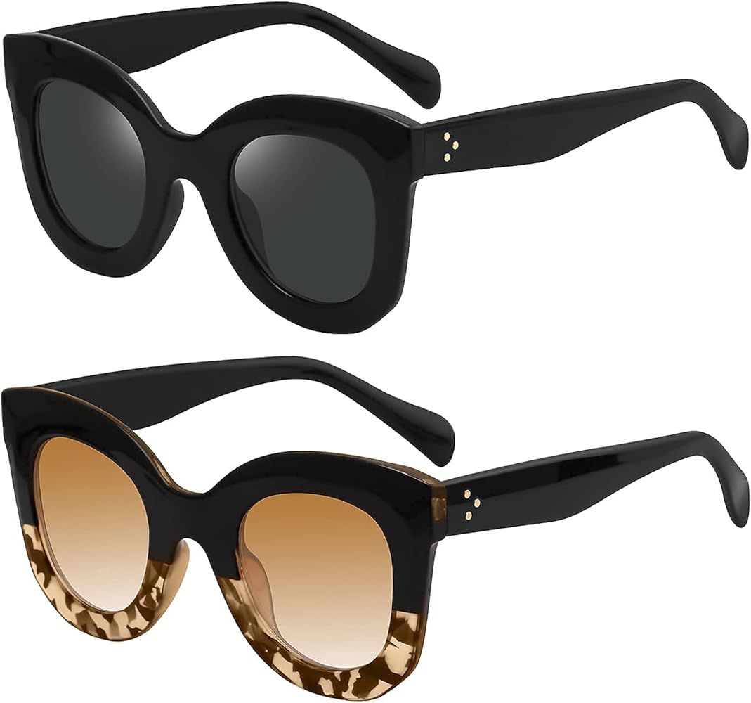 YDAOWKN Vintage Oversized Sunglasses for Women Big Thick Bold Frame Semi Cat Eye Butterfly Sungla... | Amazon (US)