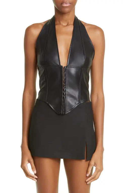 Miaou Mara Faux Leather Corset Halter Top in Black at Nordstrom, Size Small | Nordstrom