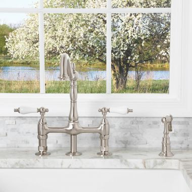 Bridge Style Kitchen Faucet with Porcelain Lever Handles | Vintage Tub & Bath