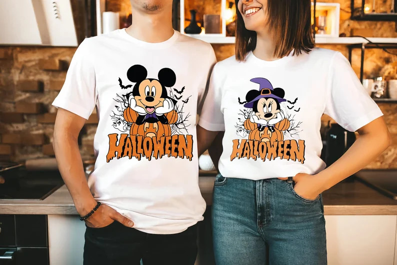 Disney Halloween Couple Tee, Halloween Disney Mickey Minnie Shirt, Mickey Autumn Tee, Disney Hall... | Etsy (US)