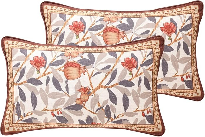 patdrea Designer Throw Pillow Covers Set of 2,Orange Farmhouse Rustic Linen with Pomegranate Frui... | Amazon (US)