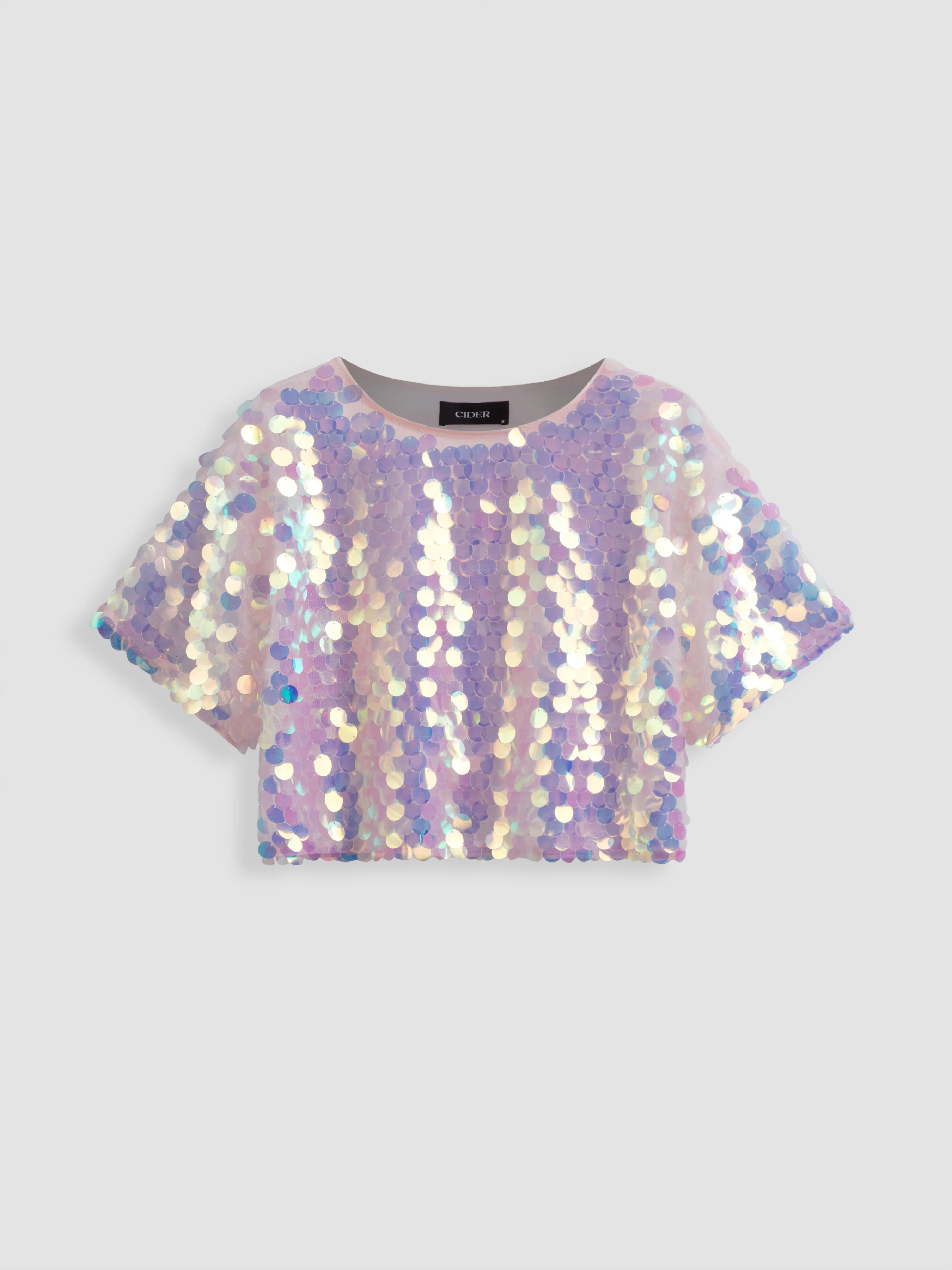 Sequins Sequin Round Neckline Solid Short Sleeve Tee For Music Festival/Live House Party/Clubbing | Cider