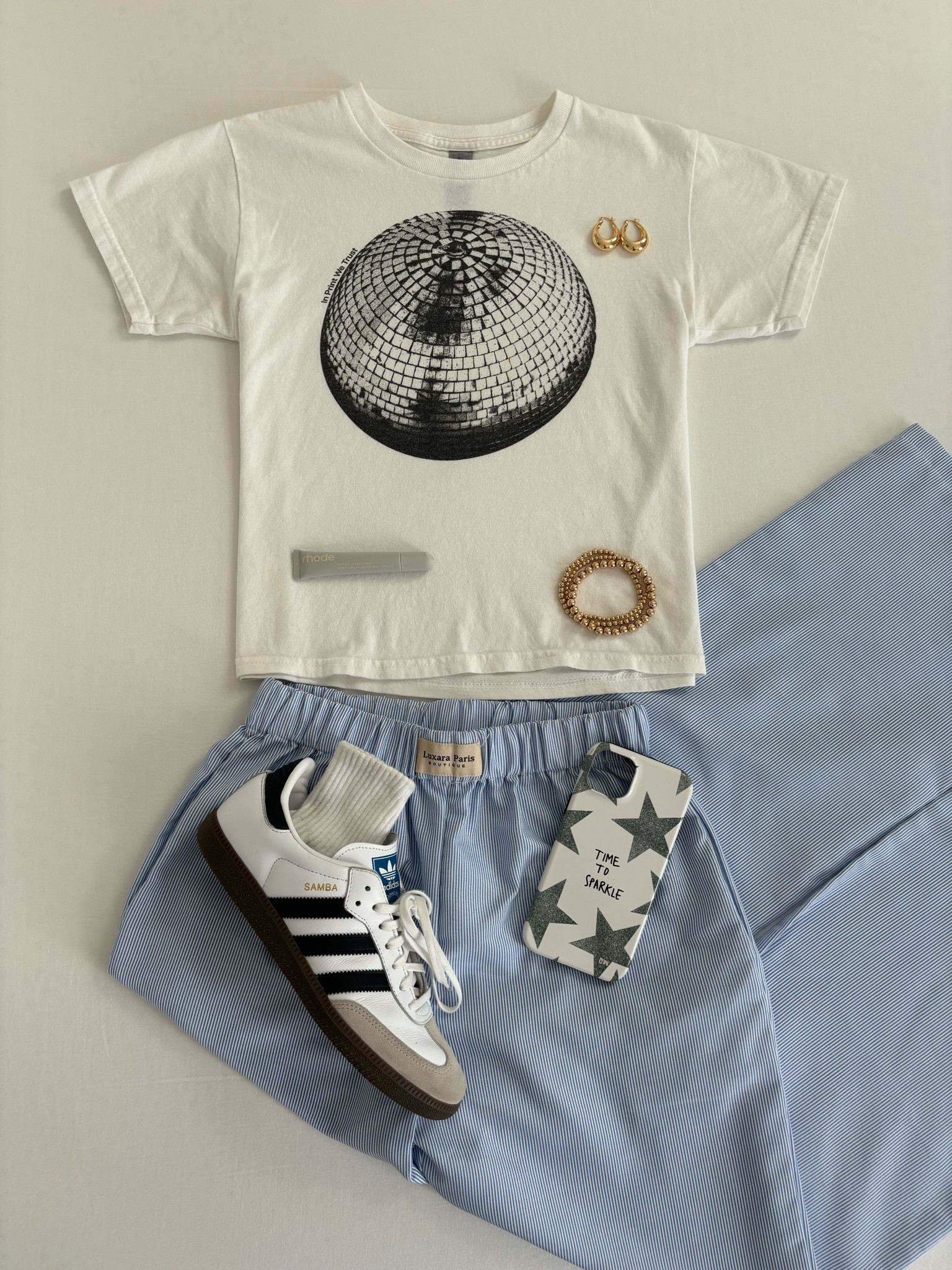 Shirt is from in print we trust, bottoms are from Luxara, and phone case is from snowywaves on TikTok 🤍