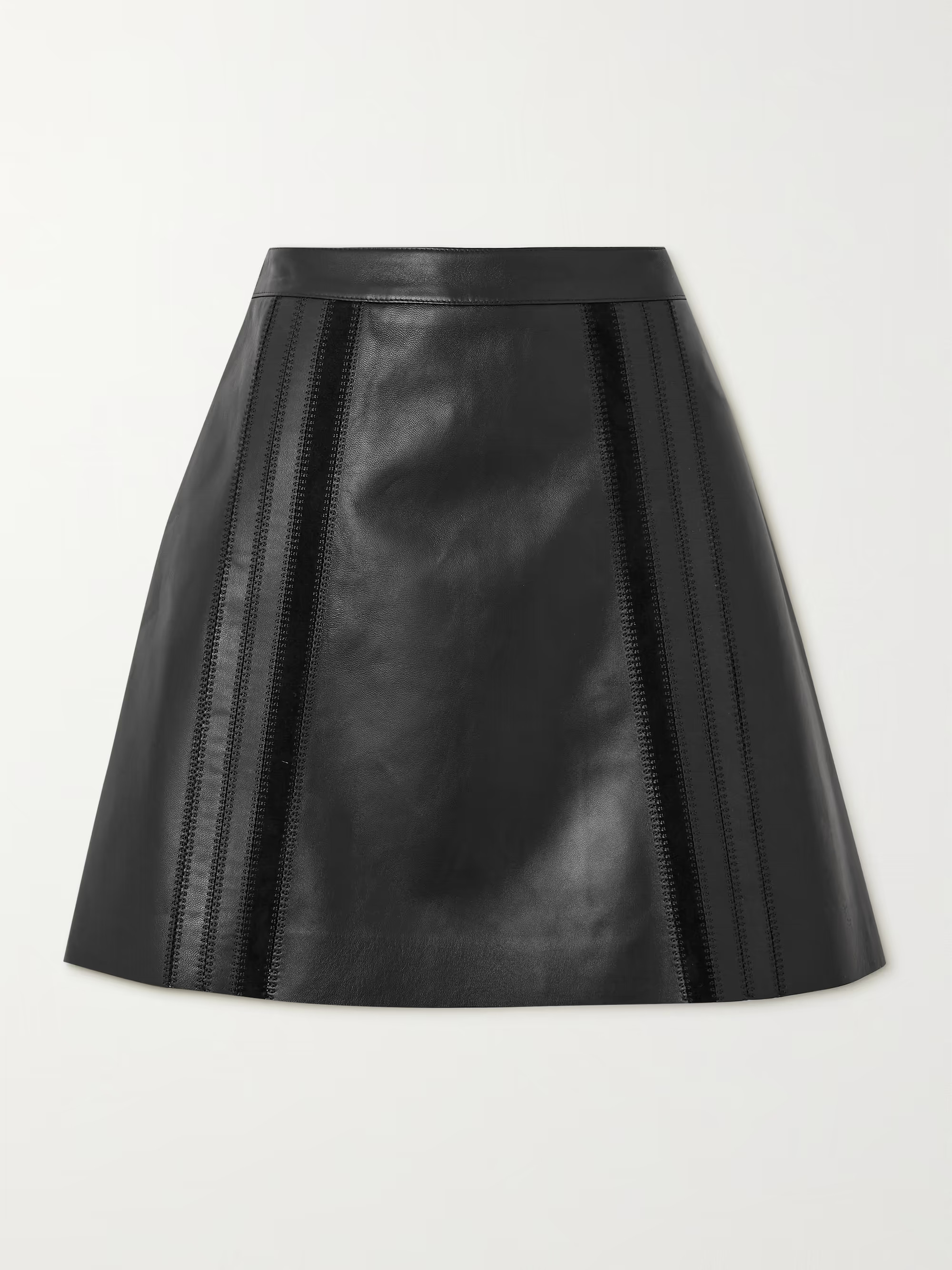 Embroidered suede-trimmed leather mini skirt | NET-A-PORTER (US)