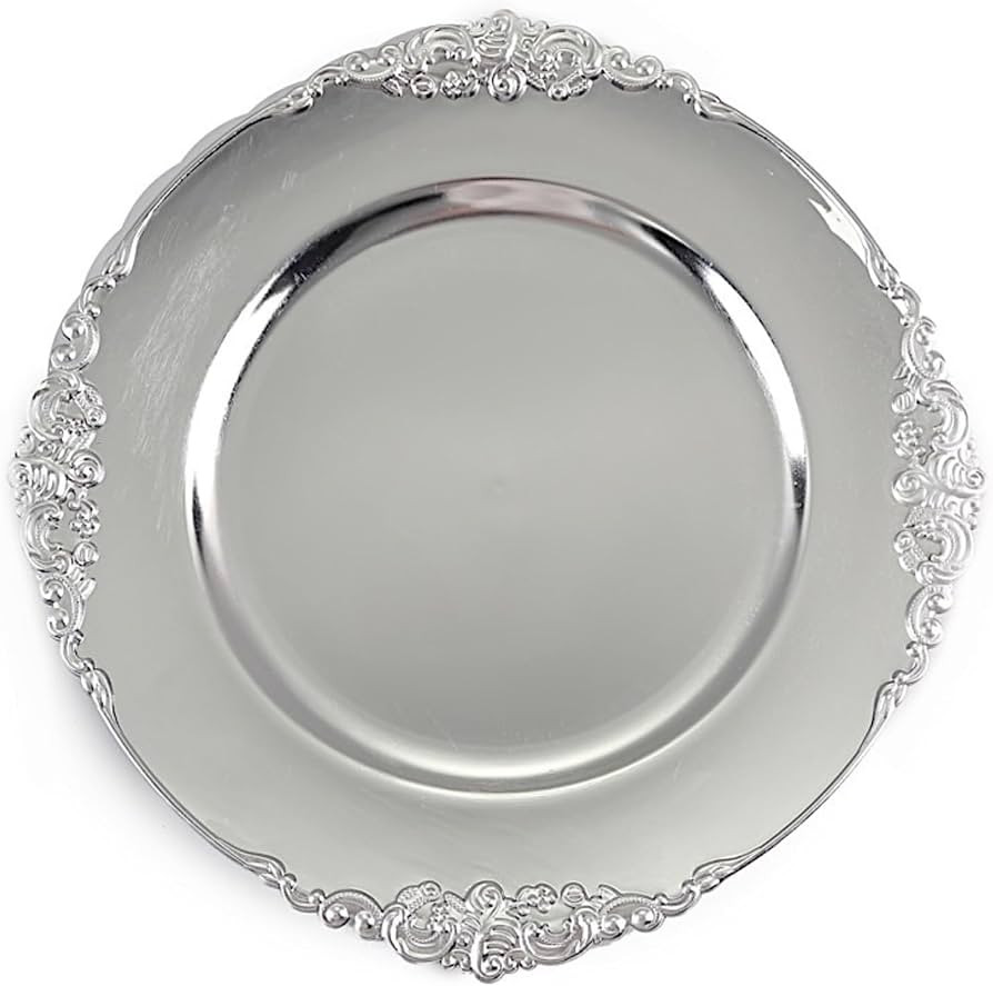 Balsa Circle 6 pcs 13-Inch Silver Round Charger Plates with Decorative Embossed Rim - Dinner Wedd... | Amazon (US)