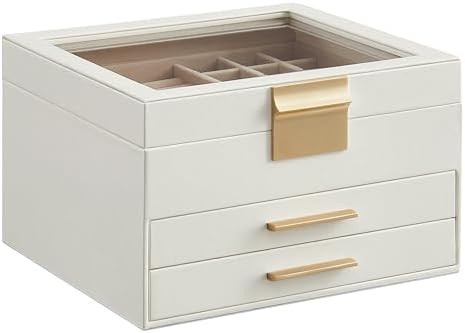 SONGMICS Jewelry Box Organizer with Glass Lid, 3-Layer Jewelry Storage, with 2 Drawers, Modern St... | Amazon (US)