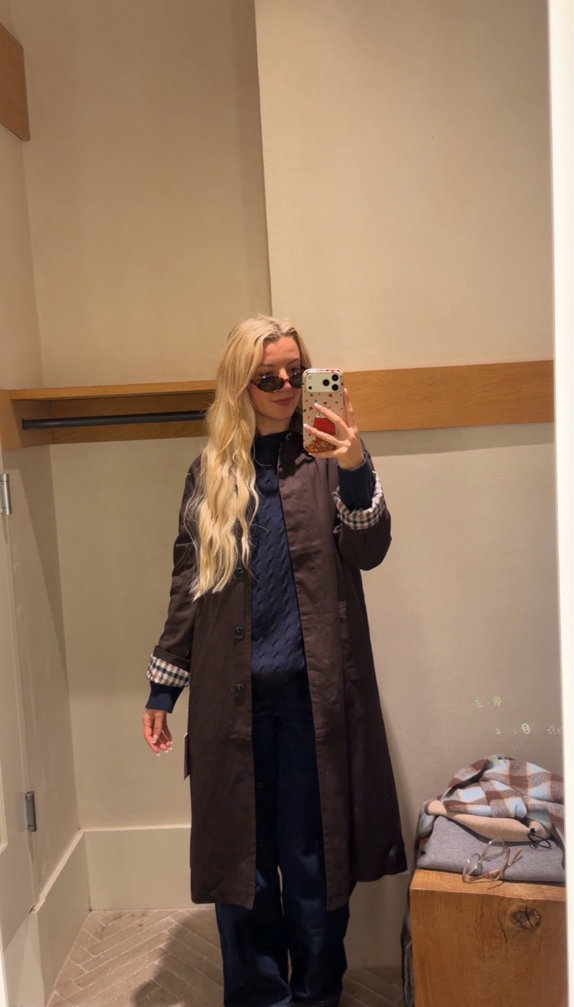 Brown long trench coat from Anthropologie