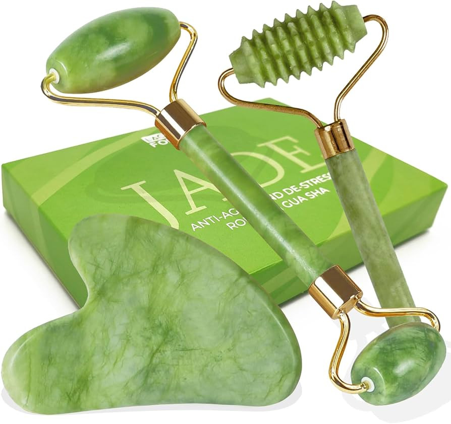 LAC FOR YOU Gua Sha Stein und Gesichtsroller - 3PZ Skincare Tools Gesichtsmassage - Jade Roller F... | Amazon (DE)