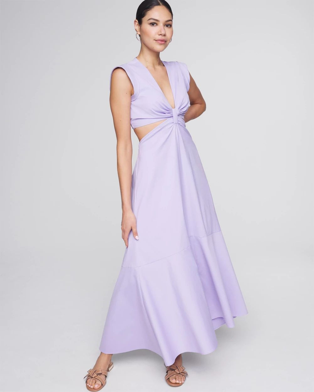 Cap Sleeve V-Neck Cutout Midi Dress | White House Black Market