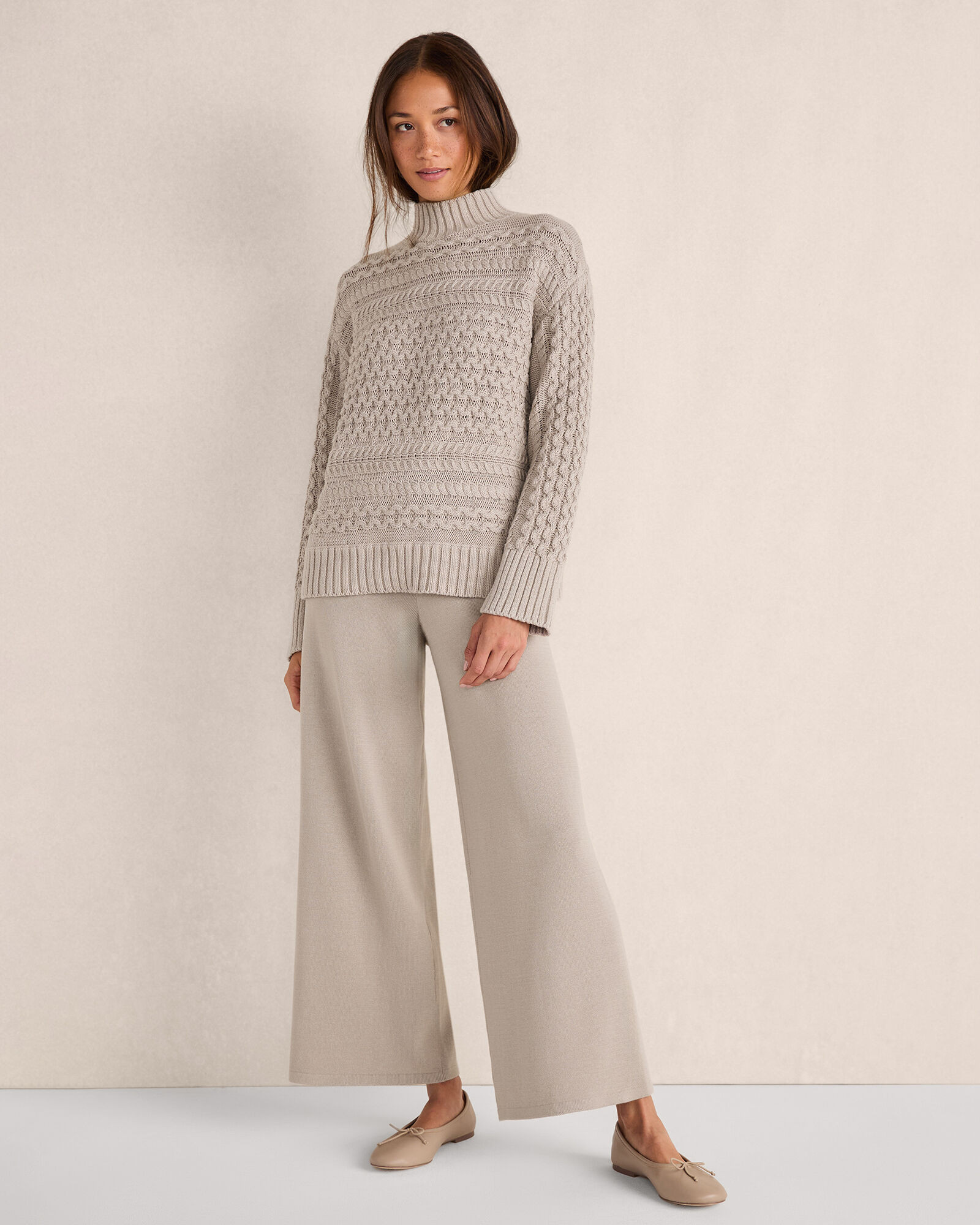 Organic Cotton Cable Knit Funnel Neck Sweater | Talbots
