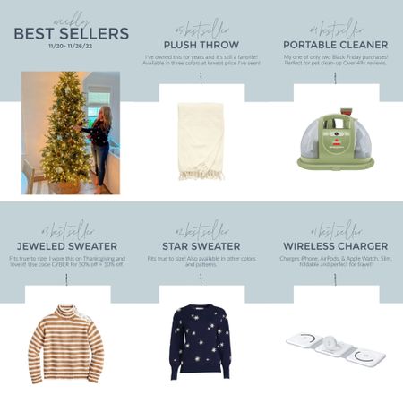 Last week’s bestsellers include a plush throw blanket on major sale, the best upholstery and carpet cleaner, a striped sweater with jewel details, a cozy and affordable star sweater, and this foldable charger that works for your iPhone, AirPods, and Apple Watch - great for travel!
.
#ltkhome #ltksalealert #ltkgiftguide #ltkseasonal #ltkholiday #ltkunder50 #ltkunder100 #ltkstyletip

#LTKhome #LTKunder50 #LTKHoliday