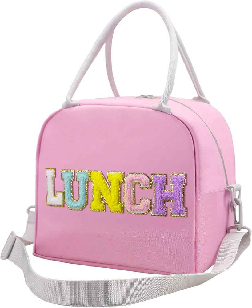 Lunch Bag Insulated Lunch Box for Women Girls Teens, Glitter Chenille Embroidery Letters Pink Tot... | Amazon (CA)