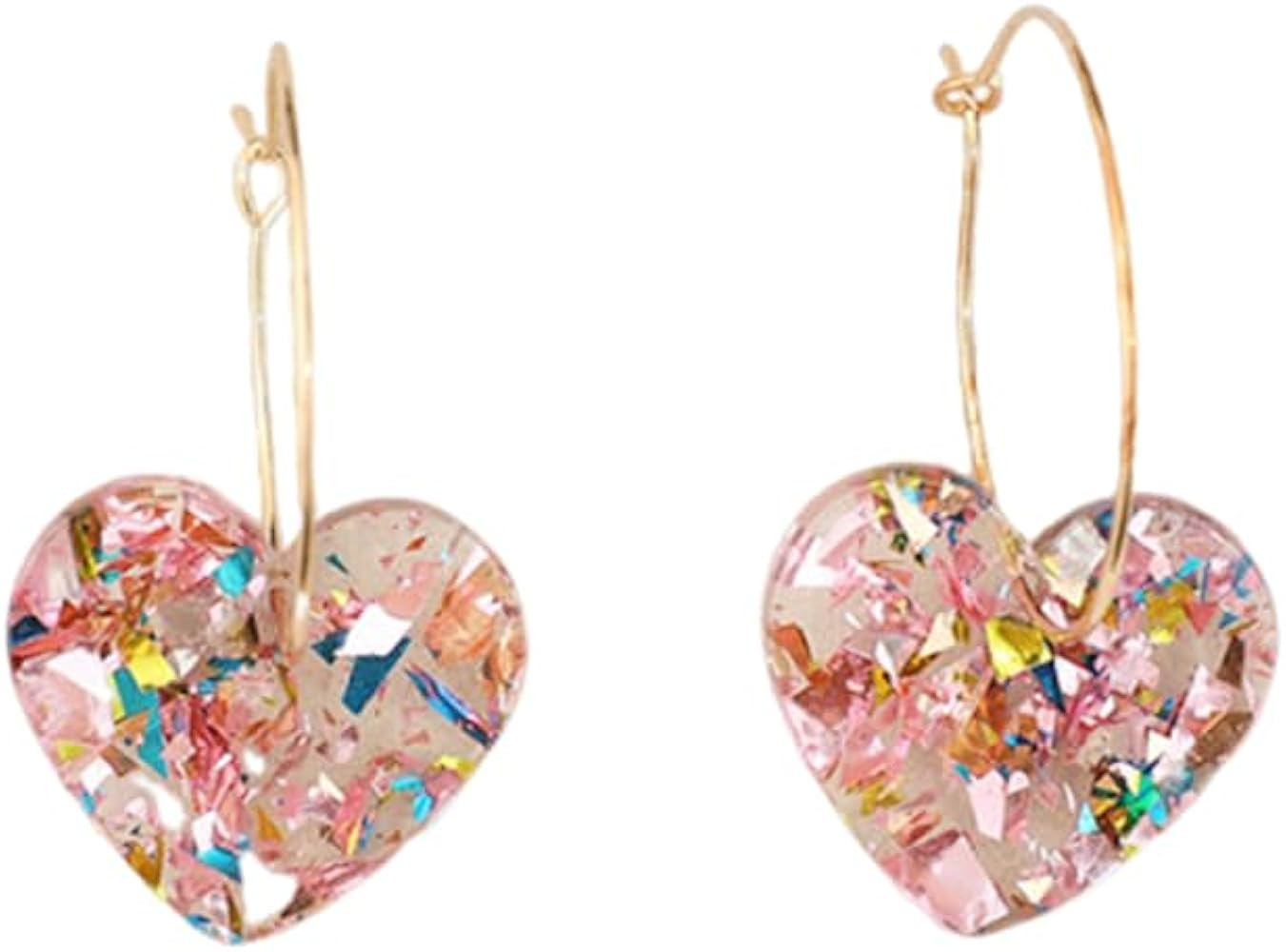 Colorful Glitter Heart Dangle Earrings for Women, Resin Heart Statement Earrings with Gold Hoop, ... | Amazon (US)
